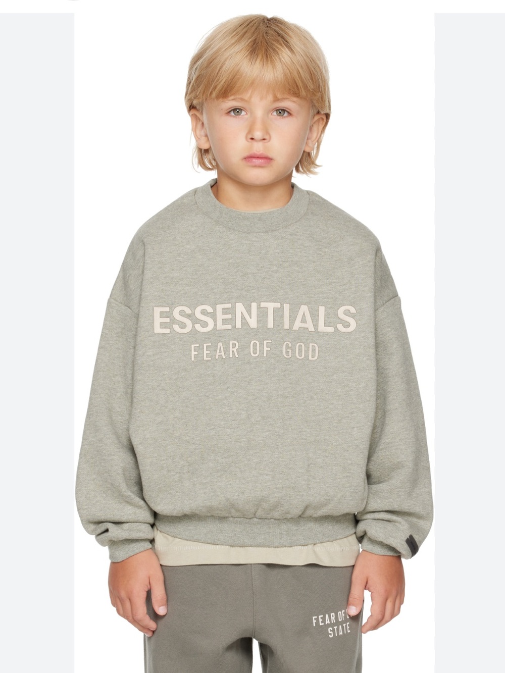 Kids ESSENTIALS Fear Of God sage green classic crew neck sweatshirt